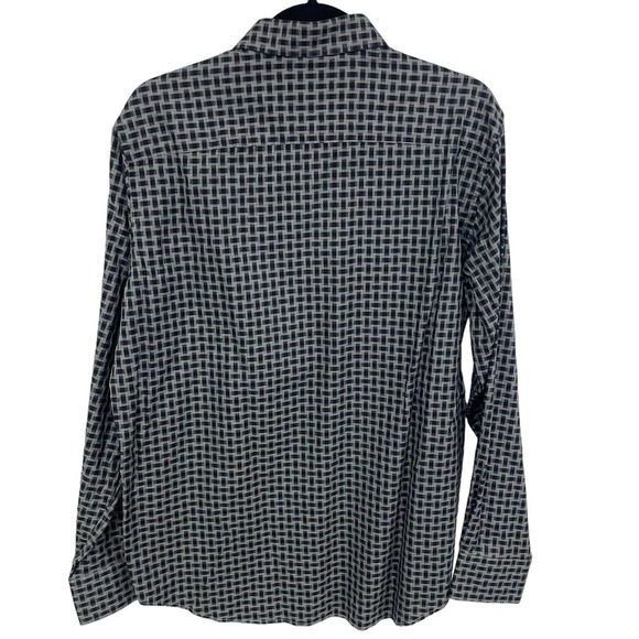 Bugatchi Grey Black Printed Long Sleeve Button Down Shirt Mens Medium - Picture 4 of 5